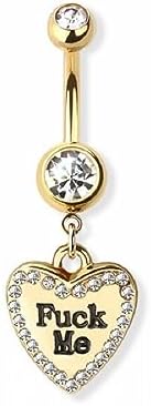 Pierced Owl 14GA Gold Plated Heart Shaped Naughty Message Dangling Belly Button Ring image 5