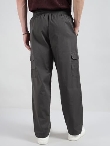Image of Veirdo Pure Cotton Baggy Fit Regular Length Mid Rise 4 Pocket Cargos for Men (Colors: Black, Olive, Grey, Brown & Navy)