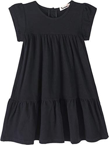 Image of Youwon Girls Dress Short Sleeve Solid Color Tunic A-Line Tiered Swing Dress 2-6 7-16