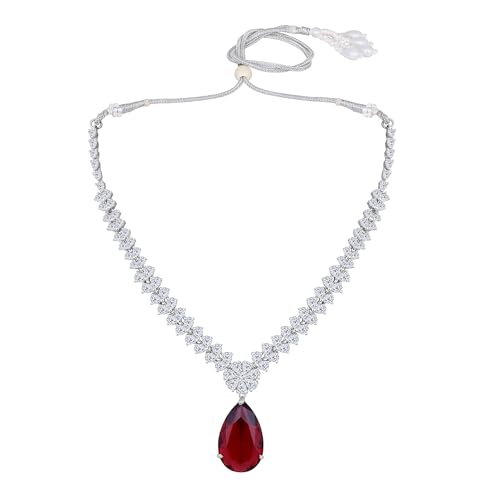 Image of ASMITTA Jewellery American Diamond Necklace Set Rhodium Plated Choker Necklace with Earrings for Weddings, Parties & Festivals