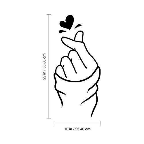 Vinyl Wall Art Decal - Heart Hand Love Sign - 22" X 10" - Modern Cute Korean Gesture Trendy Decor Home Apartment Bedroom Living Room Work Office Business Indoor Outdoor Decor (Black) #TOP2