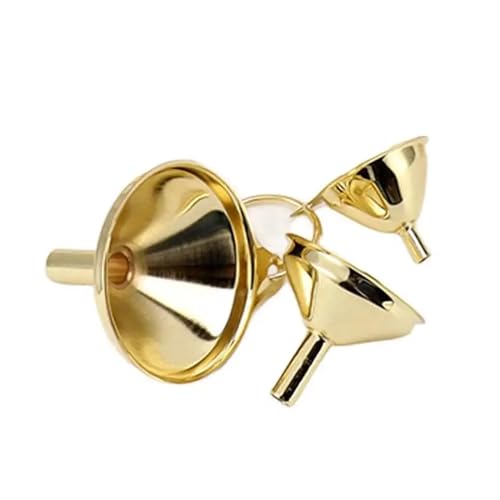 DIMEIYAN Embudos de Cocina, embudos pequeños de Metal, Juego de 3 embudos de Acero Inoxidable Dorados for Aceite de Cocina, líquido metálico for enlatar, Utensilios de Cocina Dorados.
