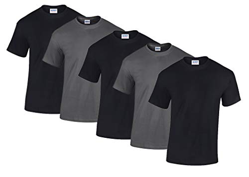 Gildan 5 Stück Heavy Cotton T-Shirt Herren Shirt S - 3XL Schwarz Weiß (XL, 3Schwarz/2DarkHeather)