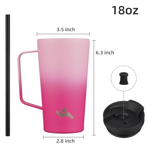 Image of Konokyo 18 oz Insulated Tumbler with Handle & Straw, Stainless Steel Mug