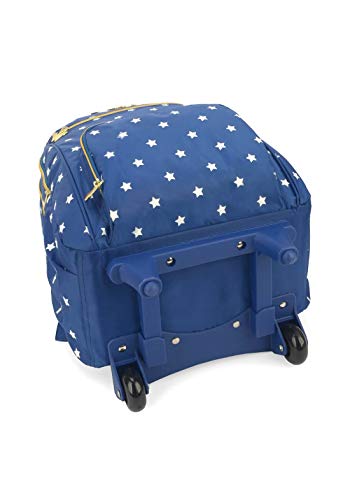 Mochila Rodinhas Mulher Maravilha Mochilete Carrinho Azul