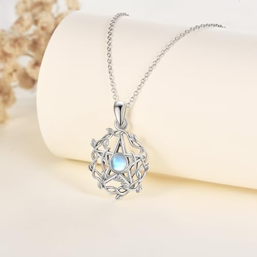 YFN Pentagram Pentacle Necklace Sterling Silver Pentagram Pentacle Moonstone Pendant Necklace Pagan Wiccan Jewelry for Women Gifts3