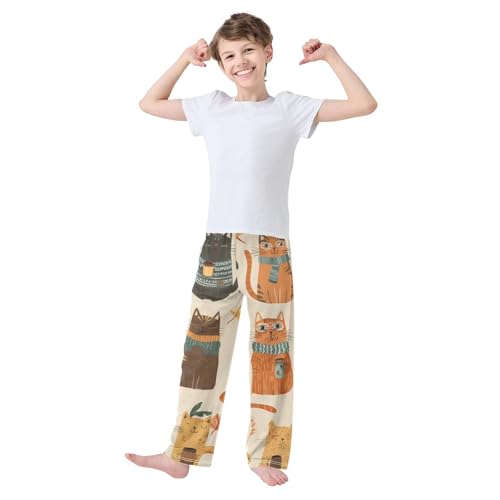 Cat Leaf Boys Long Pants Soft Trousers Elastic Waist Kids Lounge Bottoms with Pockets S-XL3