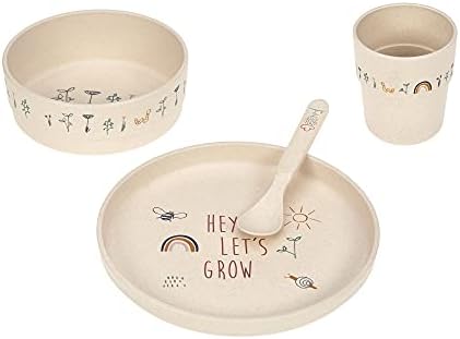 LÄSSIG Kindergeschirr Set (Teller, Becher, Schälchen, Löffel) ohne Melamin, BPA-frei, für Spülmaschine und Mikrowelle/Dish Set Garden Explorer, Mehrfarbig
