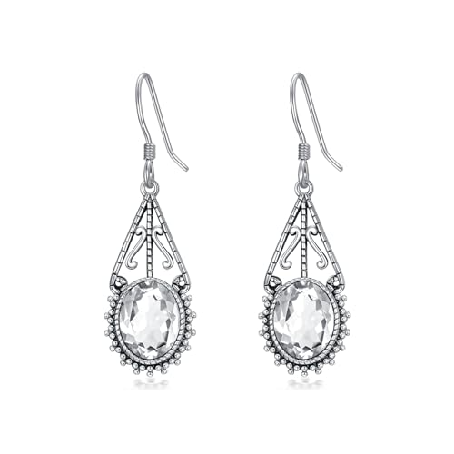 Boucles d'oreilles pendantes argent 925 vintage pierre de naissance