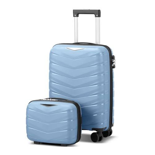 20 inch Hardside Expandable Luggage with Spinner Wheels, 2 Pcs ABS Hardside Luggage Sets TSA Lock Spinner Wheel Suitcases and Cosmetic Case, Carry-On 20-Inch (Blue)