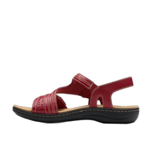 Clarks Women's Casual Sandal, Red Leather, 8.5 Narrow