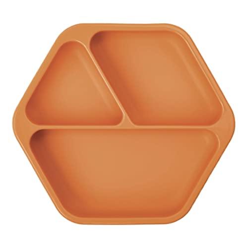 Image of Tiny Twinkle Silicone Suction Baby Plate, Suction Grip Divided Dish for First Foods and Self-Feeding Toddlers, Baby Led Weaning Supplies for Independent Eating (Cinnamon Plate)