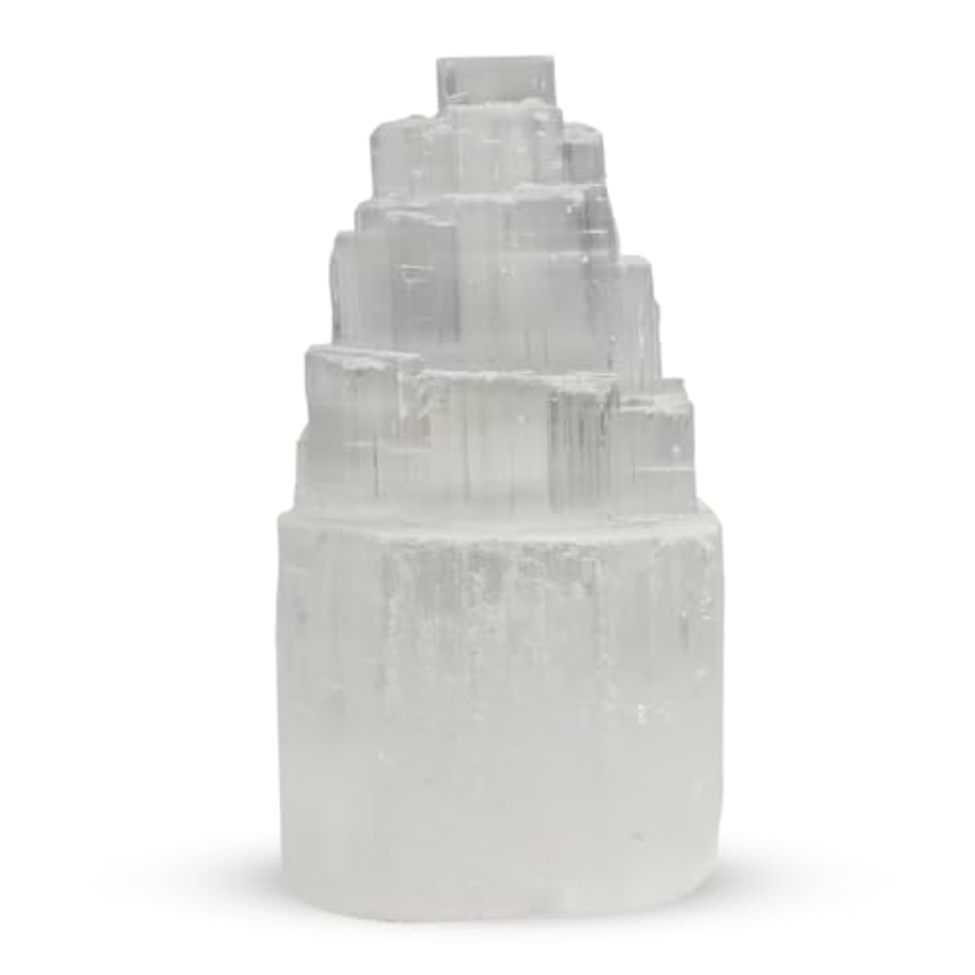 Natural Selenite Tower Shape Lamp with Yellow LED Bulb