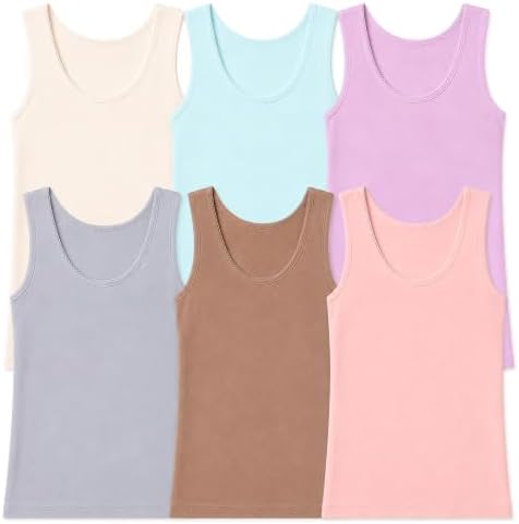 Mädchen Unterhemden 6er Pack – Baumwolle – Ärmellose Kinder Unterwäsche mit Breiten Trägern – Weiche Atmungsaktive Unterziehshirts