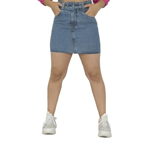 Mini Saia Jeans Cintura Alta Barra Desfiada (BR, Numérico, 36, Regular, Regular, Jeans)