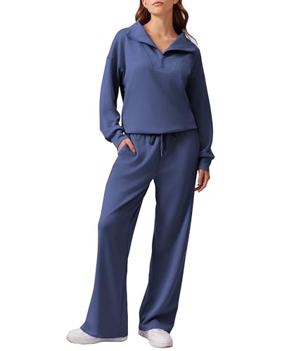 Image of PINSPARK 2 Piece Sets for Women 2026 Fall Outfits Sweatsuit Oversized Sweatshirt Wide Leg Sweatpants Matching Set Tracksuit