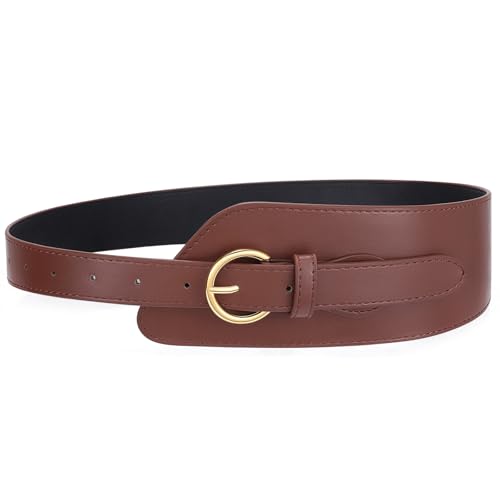 WHIPPY Women Wide Leather Belt for Dresses Fashion Ladies Wide Waist Belt with Gold Buckle