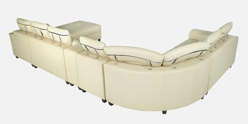 Image of Torque Arnold Fabric 8 Seater Sofa with Lounger and Cup Holder Cream | Corner Sofa Couch with Moveable Headrest | U Shape Sectional Sofa Set Living Room Office Home