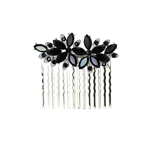 Peigne à cheveux floral en strass noir Faship pour sublimer un chignon