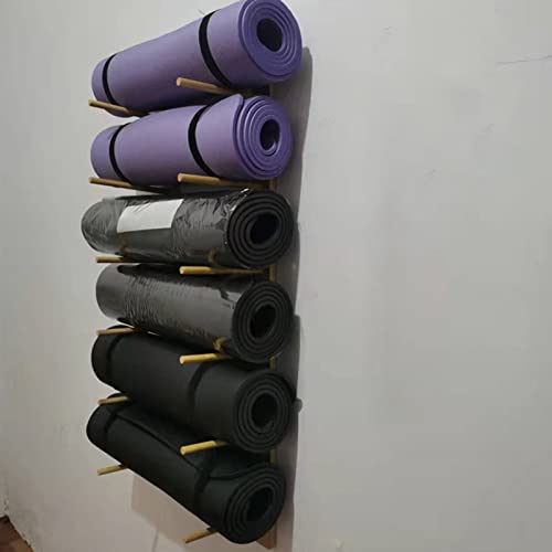 Storage Organizer Home Gym Bamboo Yoga Mats Rack Foam Roller Holder, Wall Mounted Organizer for Resistance Bands, Jump Ropes, Workout Mats, 4 6 9 Layers Shelf(6 Tiers 102cm/40inch)