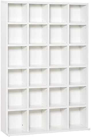 HOMCOM 480 CD / 312 DVD Storage Shelf Rack Media Storage Unit Shelves Racks Wooden Bookcase Display Unit with 4 Adjustable Shelves White