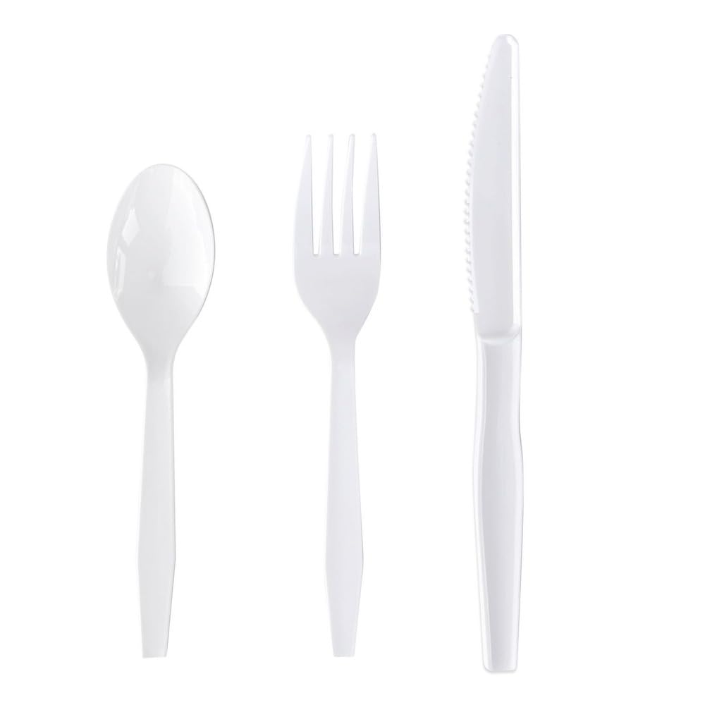 Boardwalk BWK3KITHVYWH 3-Piece Polystyrene Fork/Knife/Teaspoon Cutlery Kit - White (250/Carton)