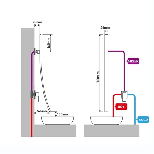 Robinets de lavabo muraux avec mitigeur de cascade eau froide et chaude - 8
