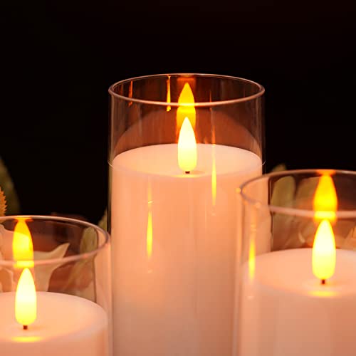 Amagic Set Of 3 Pure White Acrylic Flickering Flameless Candles, 3D Wick, Unbreakable Battery Operated Plexiglass Led Pillar Radiance Candles With Remote Control And Timer,3" X 4"5" 6" #TOP5