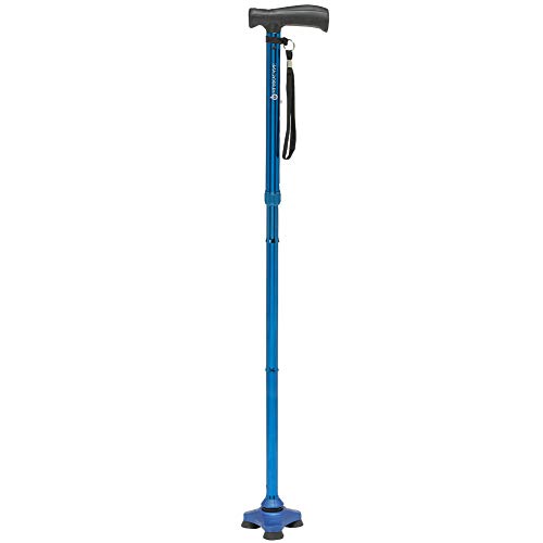 HurryCane Freedom Edition Foldable Walking Cane With T Handle - Enhanced Mobility Support - Patented SteadiGrip Base - Adjustable Height - Lightweight Foldable Design - Blue