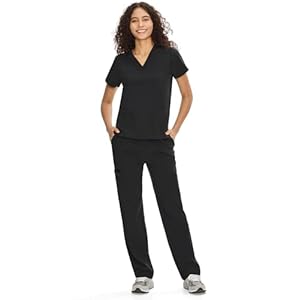 COZYFIT Scrubs for Women Set Medical Uniform – V-Neck Top & Straight Leg Pants with 9 Pockets, Unisex Workwear