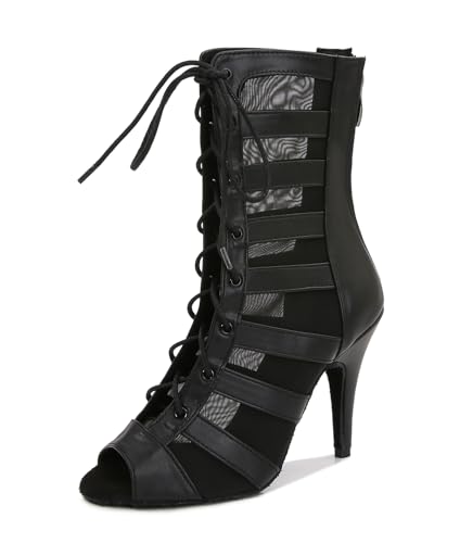 Bottines de Danse Latine Lacées en Mesh Noir : Le Confort Anti-Transpiration