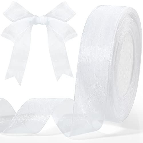 Outus White Sheer Organza Ribbon 1 Inch 50 Yards Chiffon Ribbon