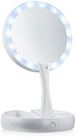 Okayji My Foldaway Double Sided LED Mirror 10x Magnification Vanity Compact Foldable Mirror, 1-Piece, White