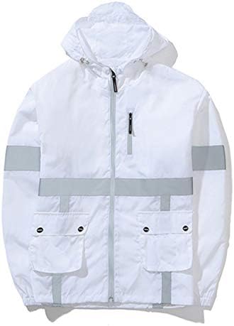 PERDONTOO Men's Casual Drawstring Hooded Windbreaker Jacket (Small, White-4)
