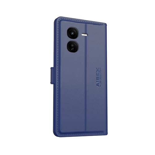 Image of AIBEX Compatible for IQOO Z9x 5G Flip Cover Leather Finish with Magnatic Closure | Inside TPU with Card Pockets | Wallet Stand | Complete Protection Flip Case -Blue