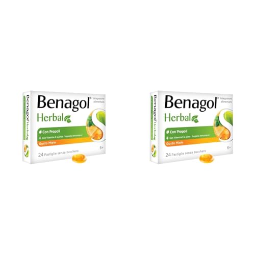 Benagol Herbal Gusto Miele, Integratore Alimentare, con Vitamina C e Zinco per Supportare il Sistema Immunitario, 24 Pastiglie (Confezione da 2)