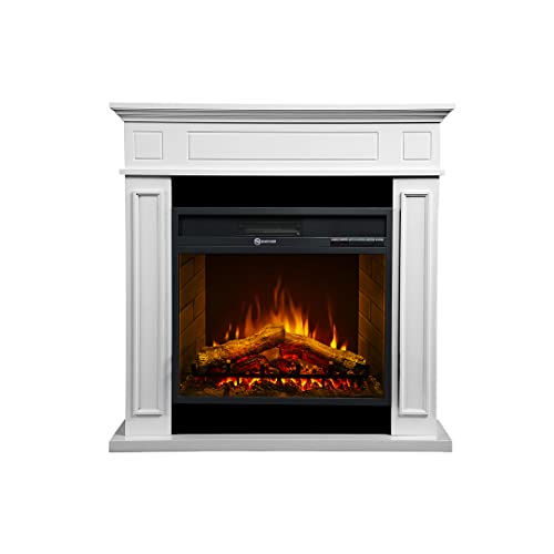 Cheminée électrique Cheminée de sol JEFFERSON en bois Blanc L 89,5 x H90,5 x P28