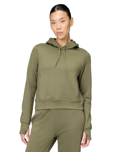 Nike Women's Therma-Fit One Pullover Hoodie, Medium Olive/White, Large