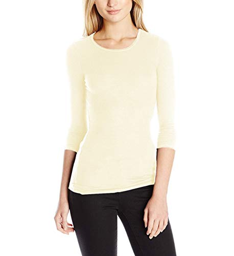 Three Dots Women's Long Sleeve Crew Neck Tee, Cream (Gradenia, Large)