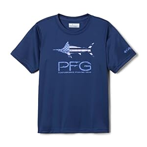 Columbia Youth Boys Terminal Tackle PFG Marlin America Short Sleeve, Carbon/Marlin America Graphic, Large