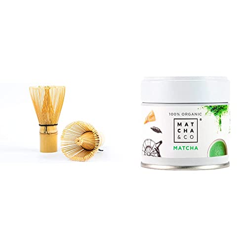 Batidor Chasen de bambú Tradicional de 100 Varillas té Matcha+Té Matcha 100% Ecológico 30g [grado ceremonial]. Té Verde en polvo Orgánico de Japón. Té Matcha Orgánico. Té Verde Matcha 100% Natural Cover
