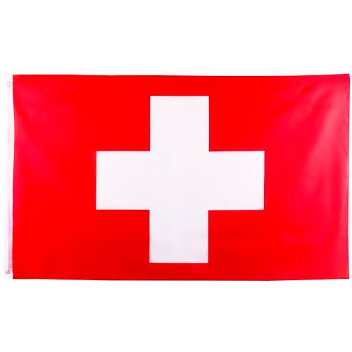 5x3ft Large Swiss Flag with Eyelets - Big Switzerland Flag for Football Games 2024 Sports Events, Bar Indoor Outdoor Fans Parade Garden Party Decorations