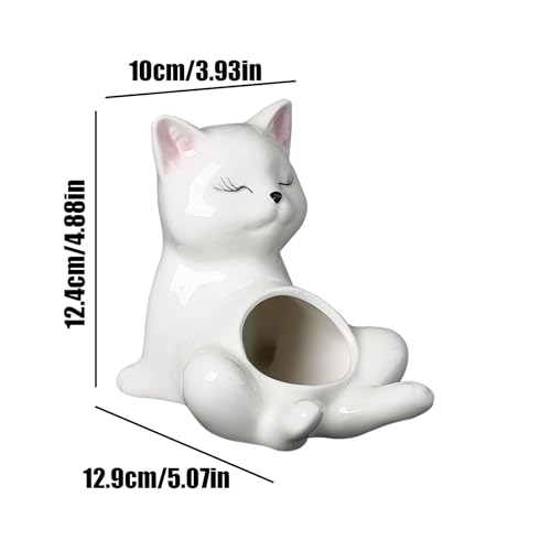 Pot de fleur chat céramique contenant petite succulente extérieure balcon