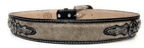 1 3/4" Wide Genuine Leather Horse Hair Western Style Leather Belt, Cowboy Rodeo Concho Ranger Style Belt3