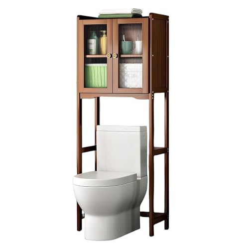 Estanteria Baño Encima WC, Gabinete de Almacenamiento de Bambú sobre el Inodoro, con Panel Posterior de Densidad sin Costuras, Puertas de Gabinete de Acrílico, Adecuados for Baño, Dormitorio