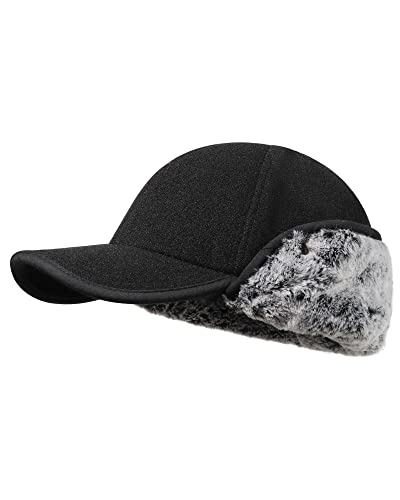 Gisdanchz Gorras Lana Hombre y Mujer con Orejeras, Gorros de Invierno, Gorra de Béisbol, Viseras, Negro