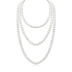 Pearl Necklaces, Long White Freshwater Pearls Necklace for Women