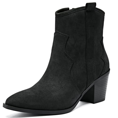 Women's Cowboy Ankle Boots Western Cowgirl Chunky Heeled Booties Classic Casual Comfortable Low Mid Heel Short Boots for Women.