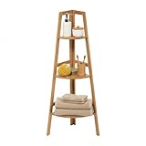 THINIA HOME - Estantería Esquinera de Bambú Natural con 3 Niveles de Almacenaje, 31.9x31.9x103 cm