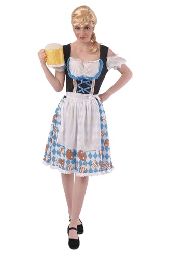 MOYGOR Dirndl pour femme, costume pour la fête de la bière, Halloween, le carnaval, blanc/bleu, M